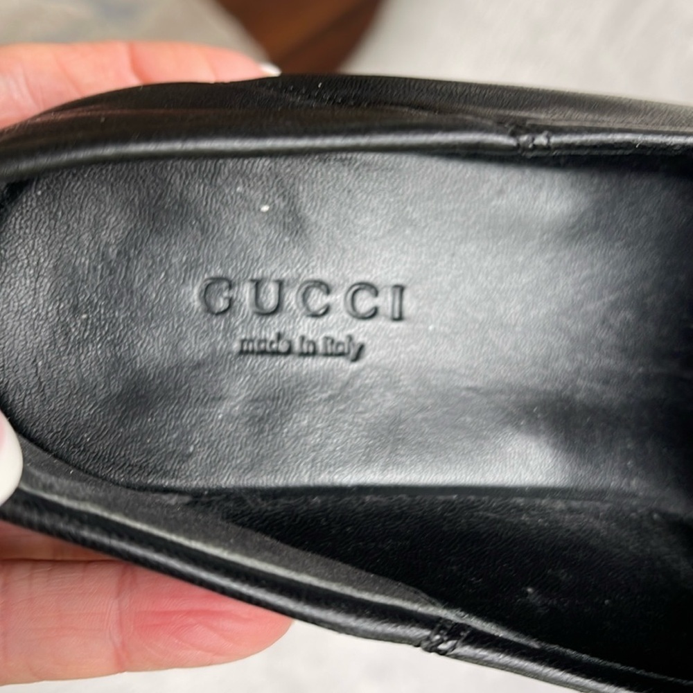 Gucci Brixton Black Leather Goldtone Horsebit Hardware Foldable Loafer Mule - Picture 11 of 15